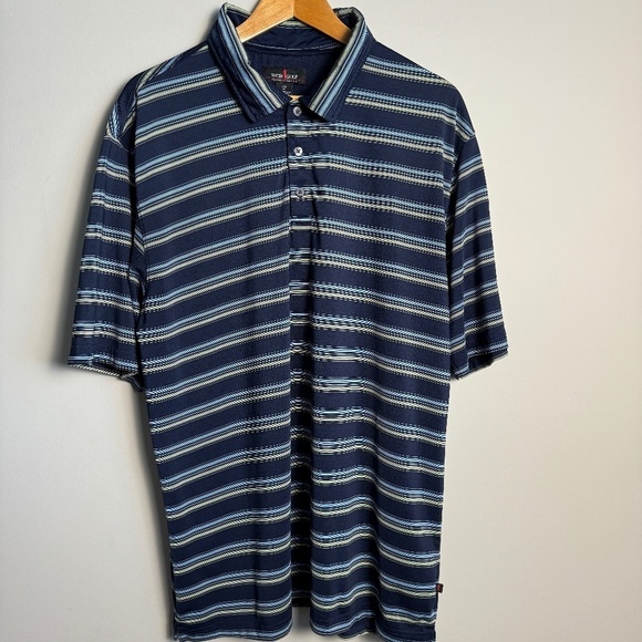 Weir Golf Men's Navy Blue Stripe Short Sleeve Polo Golf Shirt Size Large (44) - Picture 1 of 14